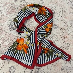 Lauren Ralph Lauren Silk Scarf Nautical Stripe Floral Red Trim